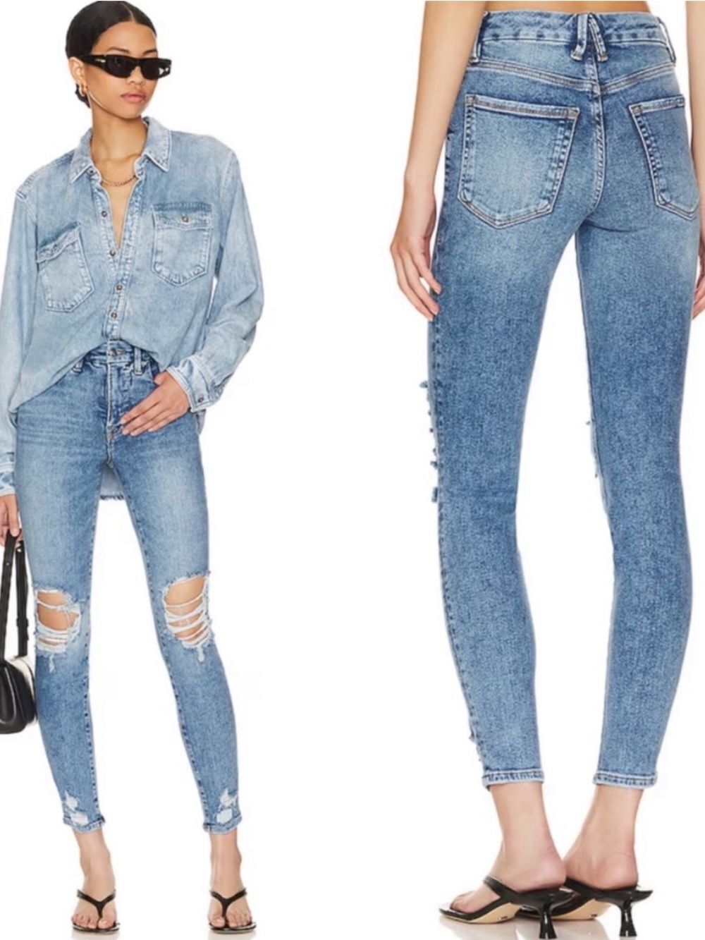 Good American Good Legs Distress destructed Skinny Jean GL382T Womens 8/29